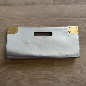 Charles David Silver Clutch Evening Bag Formal Purse with Handle & Mirror